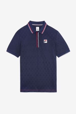 FILA Heritage Jacquard Polos Navy / Red / White,Mens Tennis | CA.PQWXUE965